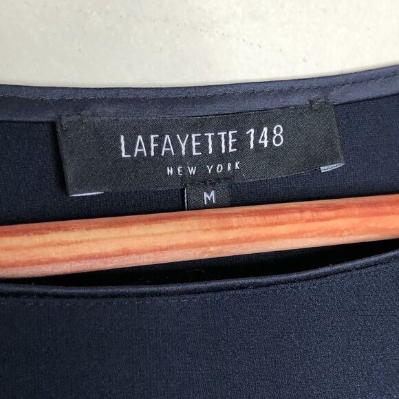 Lafayette 148 Sz M Navy Silk Top Blouse - Picture 3 of 5